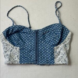 Forever 21 Blue Polka Dot Lace Crop Top
